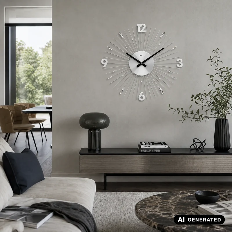 AMS W9652 Wanduhr Silber • Quarzwerk • Metallstäbe