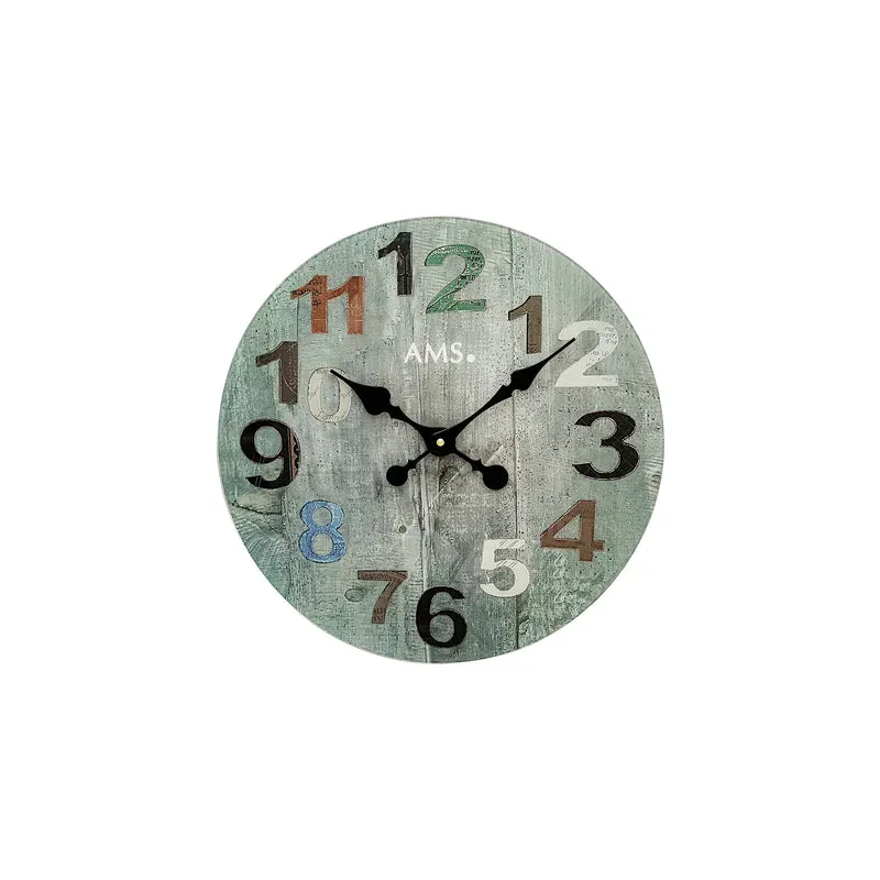 AMS W9651 Wanduhr Grünlich • Quarzwerk • Mineralglas