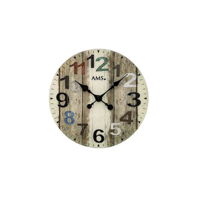 AMS W9650 Wanduhr Bedruckt Bräunlich • Quarzwerk • Mineralglas