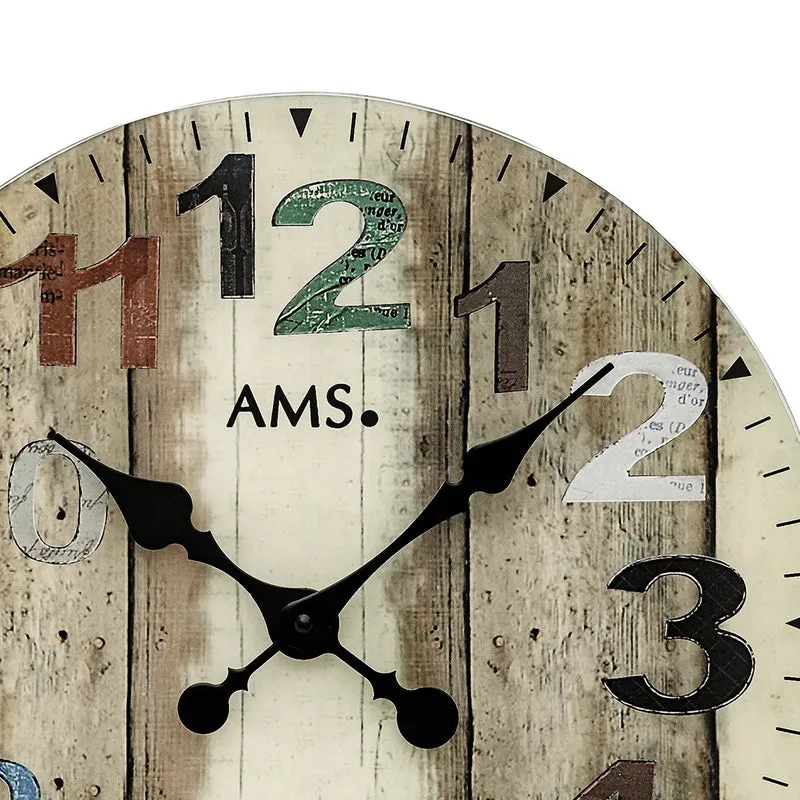 AMS W9650 Wanduhr Bedruckt Bräunlich • Quarzwerk • Mineralglas