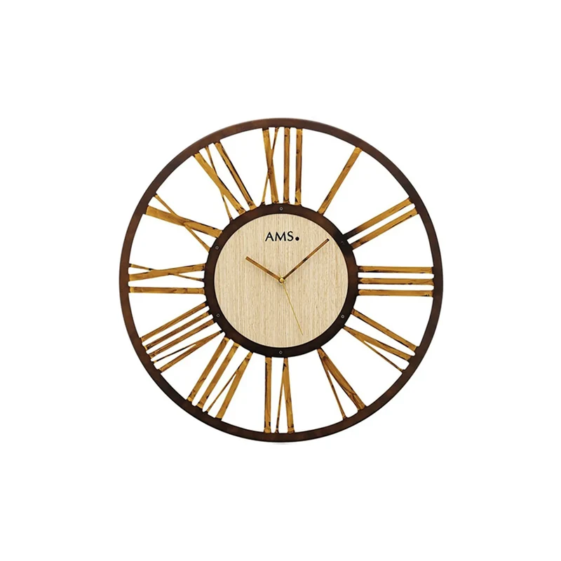 AMS W9648 Wanduhr • Metall/Holzeinlage • Quarzwerk