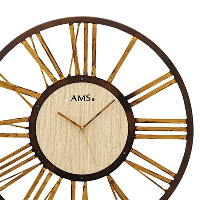 AMS W9648 Wanduhr • Metall/Holzeinlage • Quarzwerk