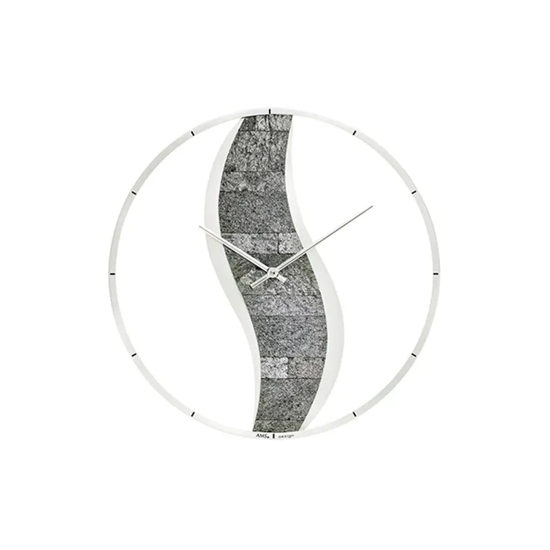 AMS W9646 Wanduhr Silber • Quarzwerk • Holz mit Steinauflage