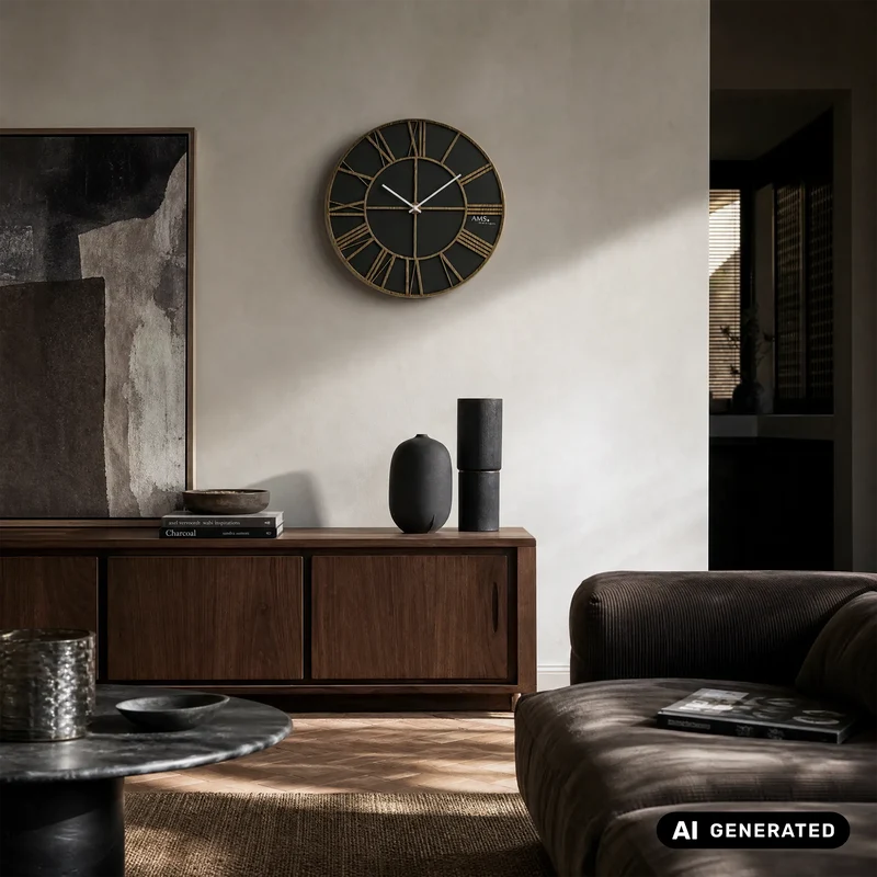 AMS W9641 Wanduhr Sonoma-Eiche • Lasergeschnittenes Design • Quarzwerk