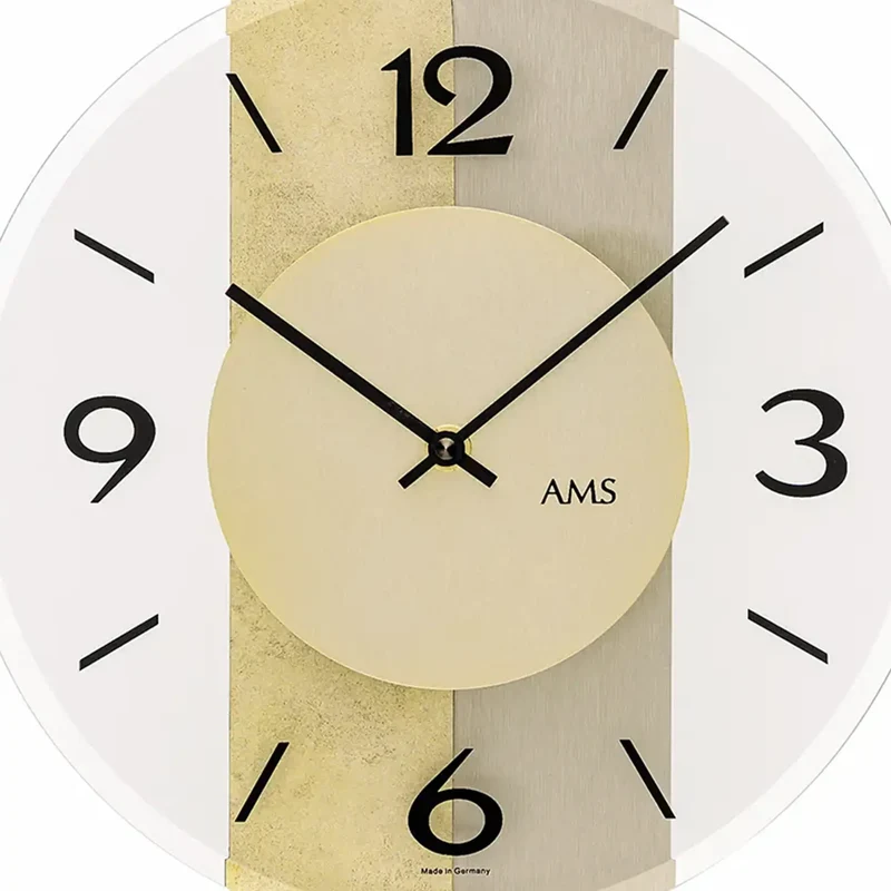 AMS W9643 Wanduhr Gold-Antik-Messing • Quarzwerk • Facettiertes Mineralglas