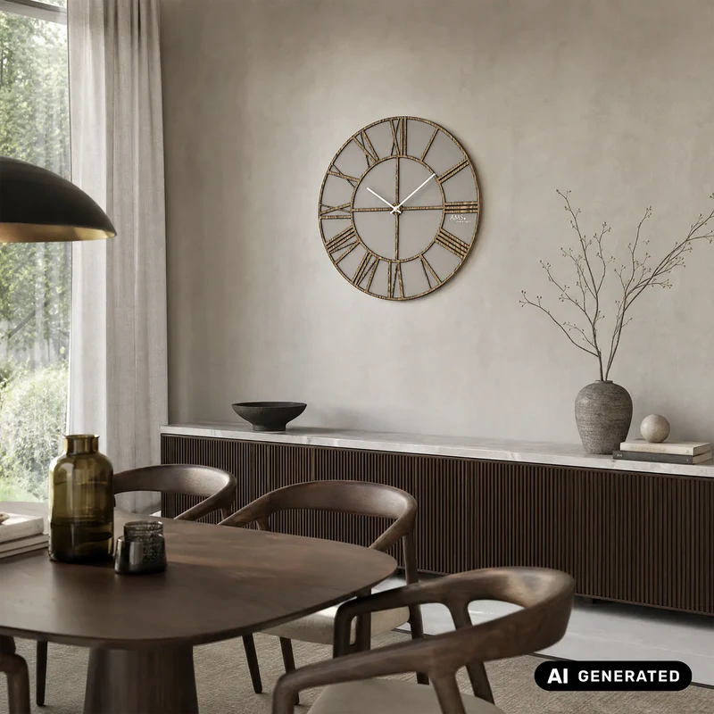 AMS W9635 Wanduhr Holz • Lasergeschnittenes Design • Quarzwerk