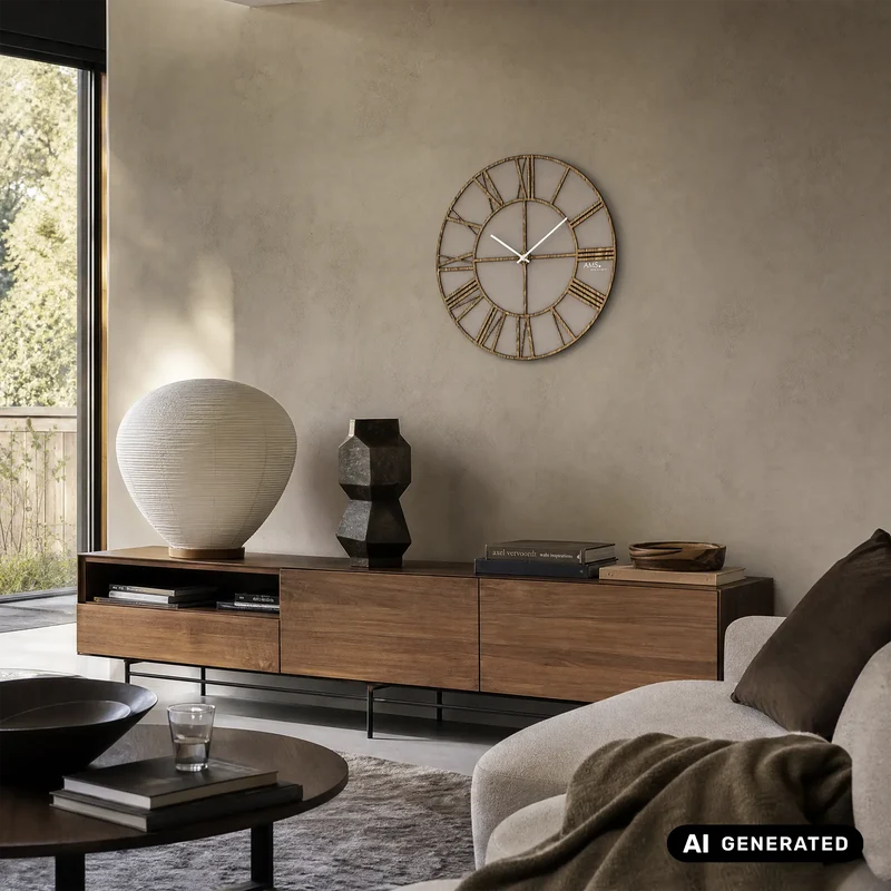 AMS W9635 Wanduhr Holz • Lasergeschnittenes Design • Quarzwerk