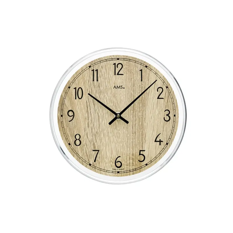 AMS W9631 Wanduhr Sonoma-Eiche • Quarzwerk • Aluminium-Frontreif mit Mineralglas