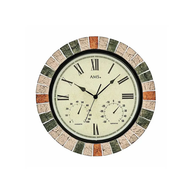 AMS W9620 Wanduhr Outdoor • Quarzwerk mit Thermometer & Hygrometer • Wetterfestes Kunstharzgehäuse