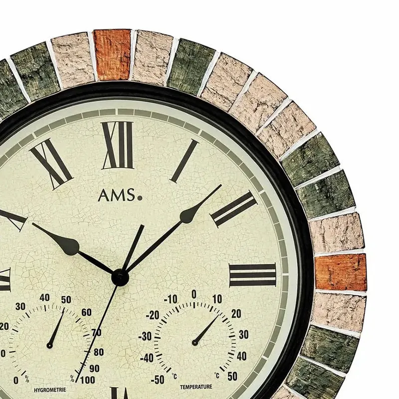 AMS W9620 Wanduhr Outdoor • Quarzwerk mit Thermometer & Hygrometer • Wetterfestes Kunstharzgehäuse