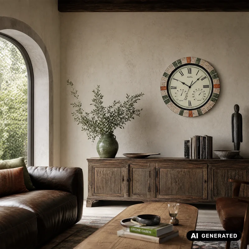 AMS W9620 Wanduhr Outdoor • Quarzwerk mit Thermometer & Hygrometer • Wetterfestes Kunstharzgehäuse