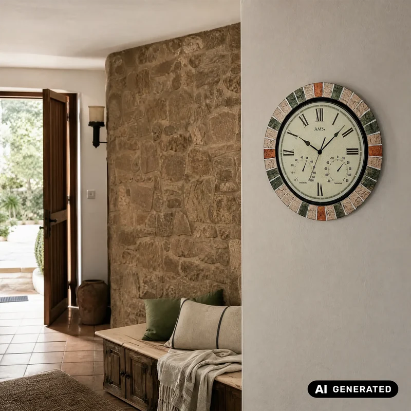 AMS W9620 Wanduhr Outdoor • Quarzwerk mit Thermometer & Hygrometer • Wetterfestes Kunstharzgehäuse