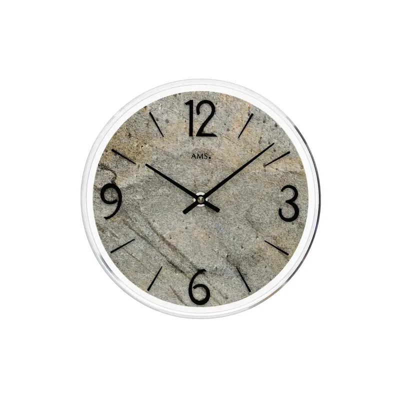 AMS W9633 Wanduhr Grau • Stein-Zifferblatt • Aluminium-Frontreif