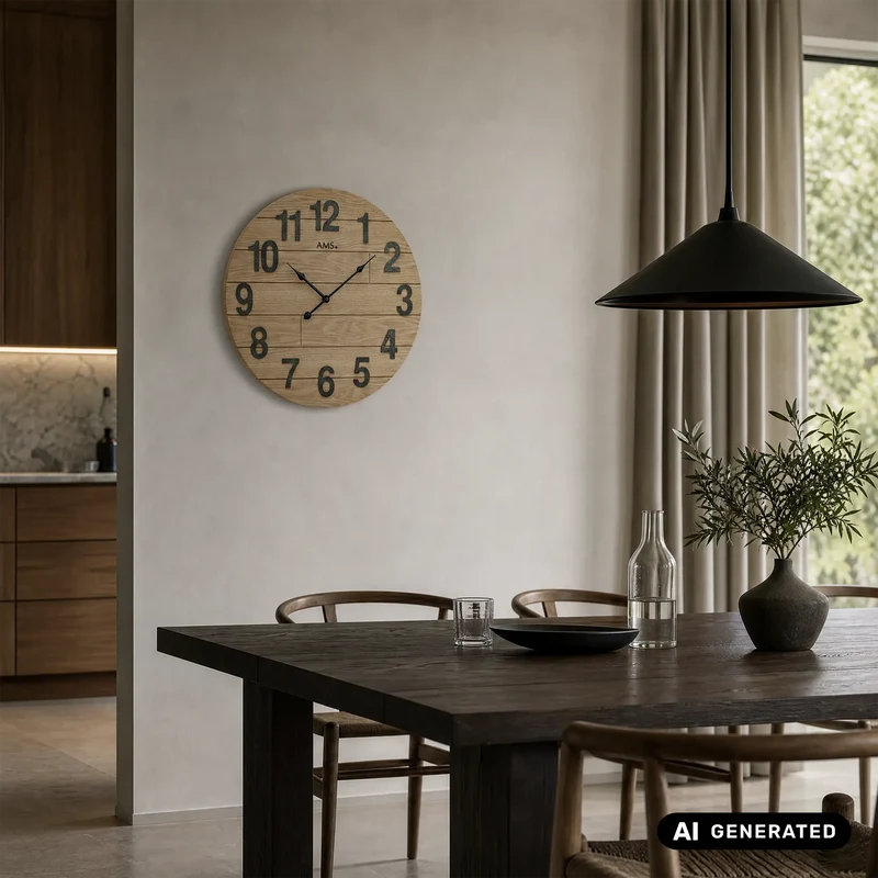 AMS W9617 Wanduhr Holz • Quarzwerk • Aufgelegte Zahlen