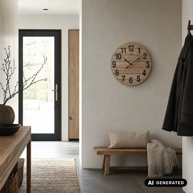 AMS W9617 Wanduhr Holz • Quarzwerk • Aufgelegte Zahlen