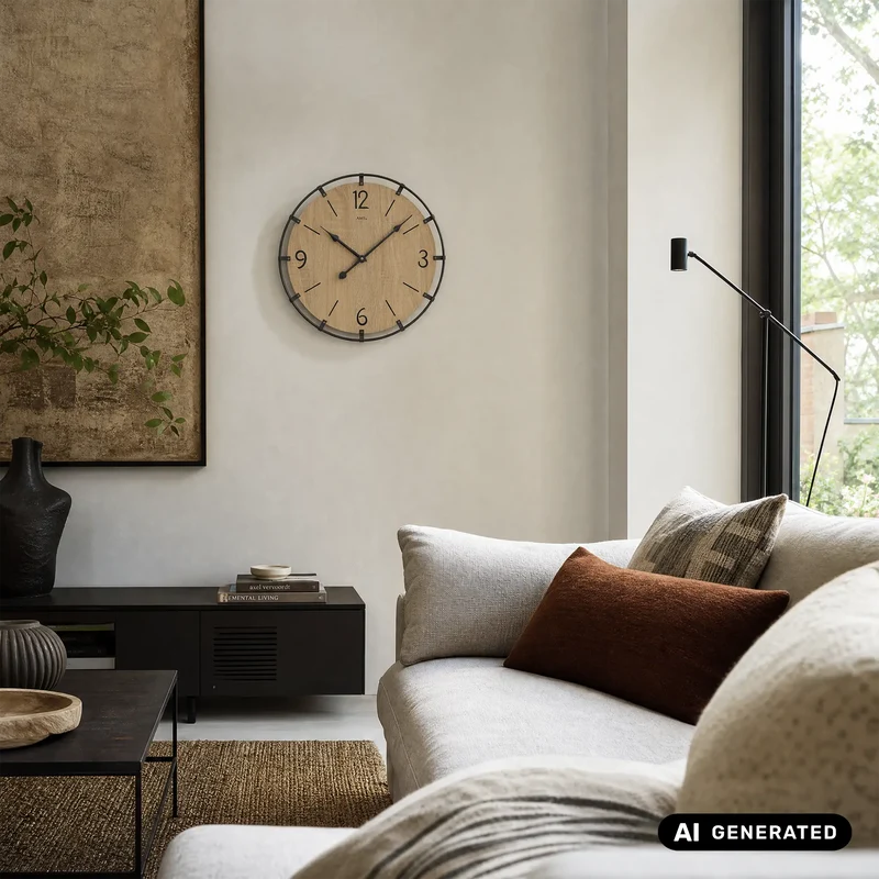 AMS W9616SO Wanduhr Sonoma • Quarzwerk • Holzgehäuse mit Metallring