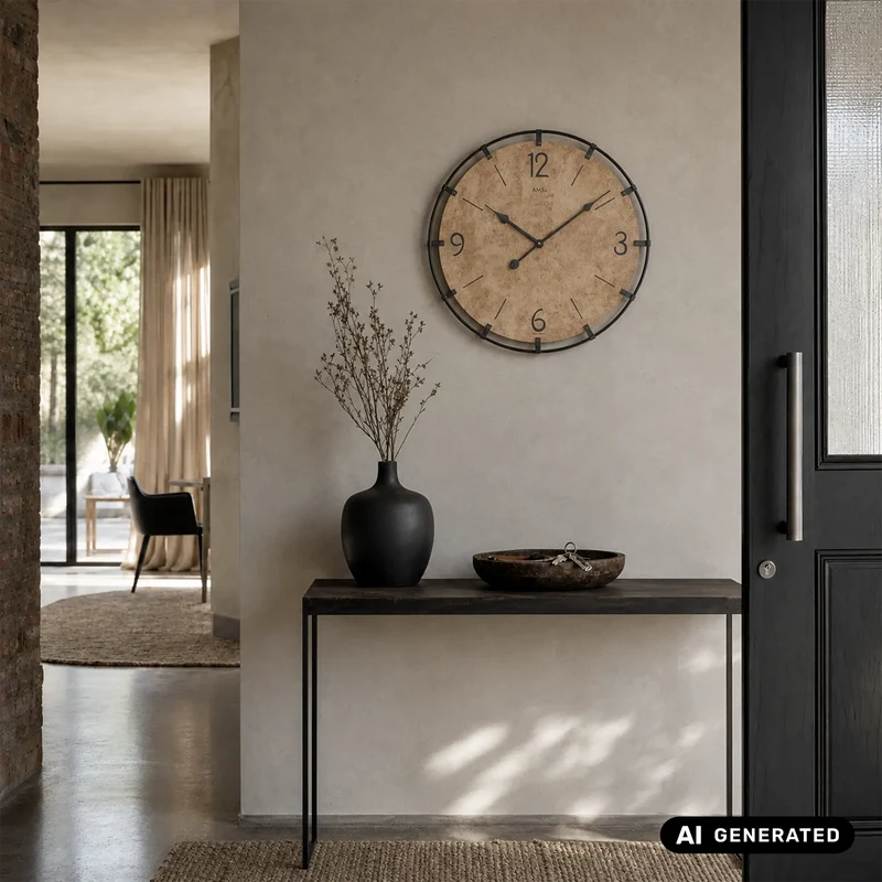 AMS W9616MO Wanduhr Messing Antik • Holzgehäuse • Quarzwerk