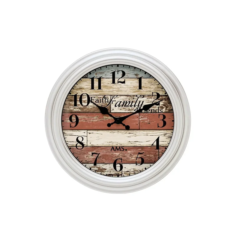 AMS Quarz-Wanduhr W9618 Wanduhr Silber • Mineralglas • Kunststoffgehäuse