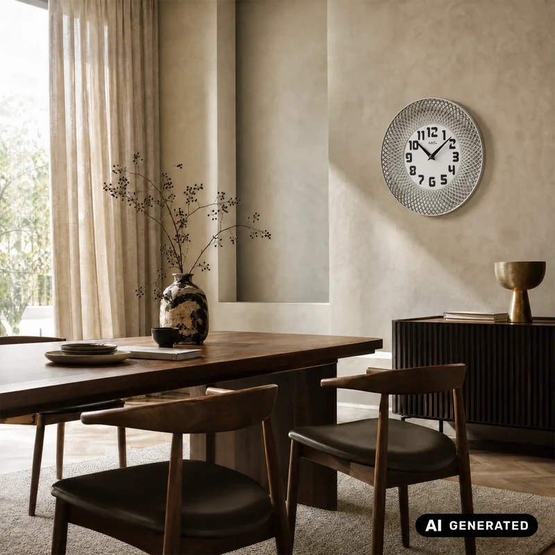 AMS W9614 Wanduhr Silber • Keramikgehäuse • Quarzwerk