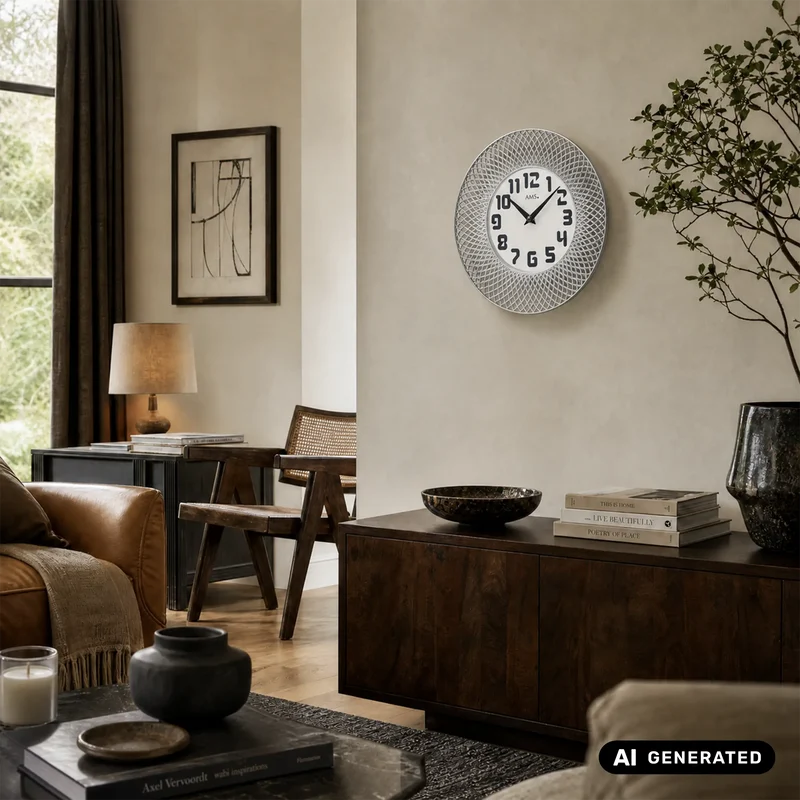 AMS W9614 Wanduhr Silber • Keramikgehäuse • Quarzwerk