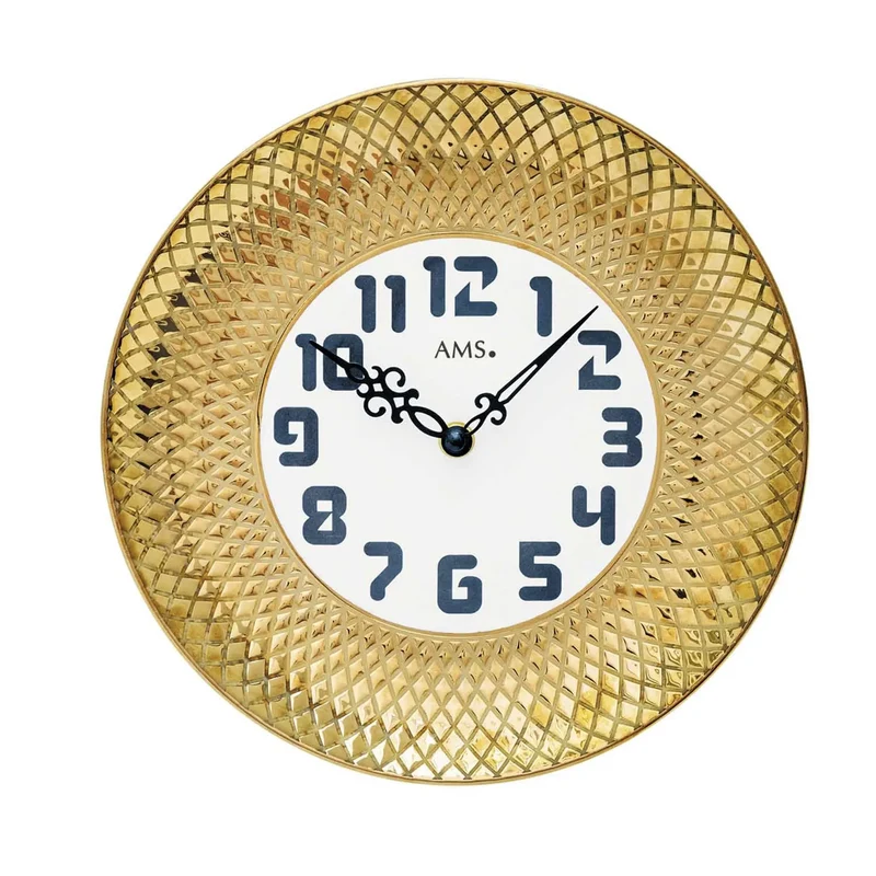 AMS W9615 Wanduhr Gold • Keramikgehäuse • Quarzwerk