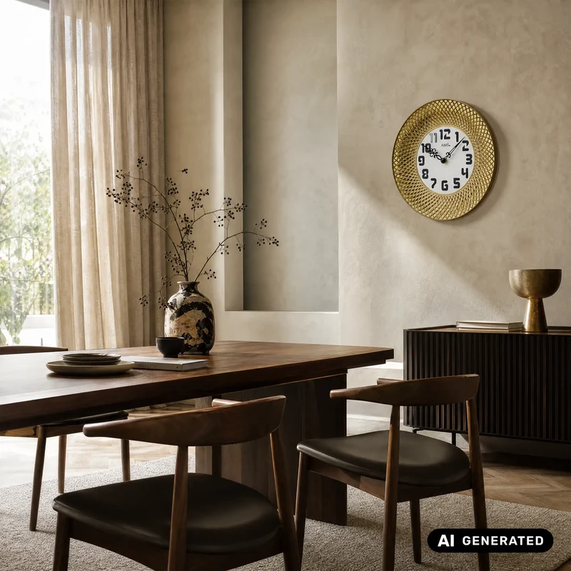 AMS W9615 Wanduhr Gold • Keramikgehäuse • Quarzwerk