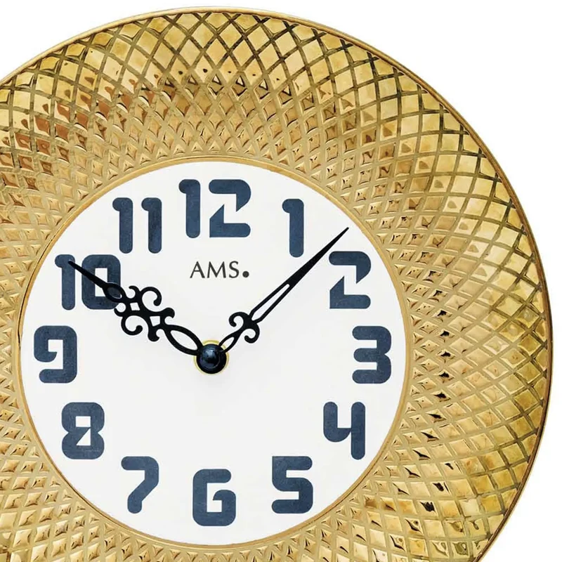 AMS W9615 Wanduhr Gold • Keramikgehäuse • Quarzwerk