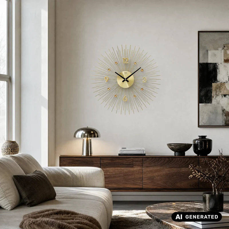 AMS W9611 Wanduhr Gold • Metallgehäuse • Quarzwerk