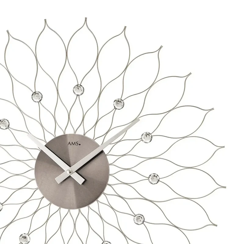AMS W9608 Wanduhr Silber • Metallgehäuse Blüte • Quarzwerk