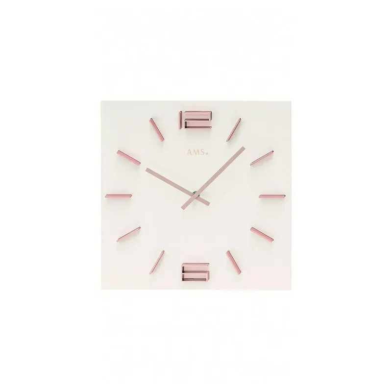 AMS W9592 Wanduhr Weiß/Rosé • Quarzwerk • Aluminium-Ziffern in Rosé