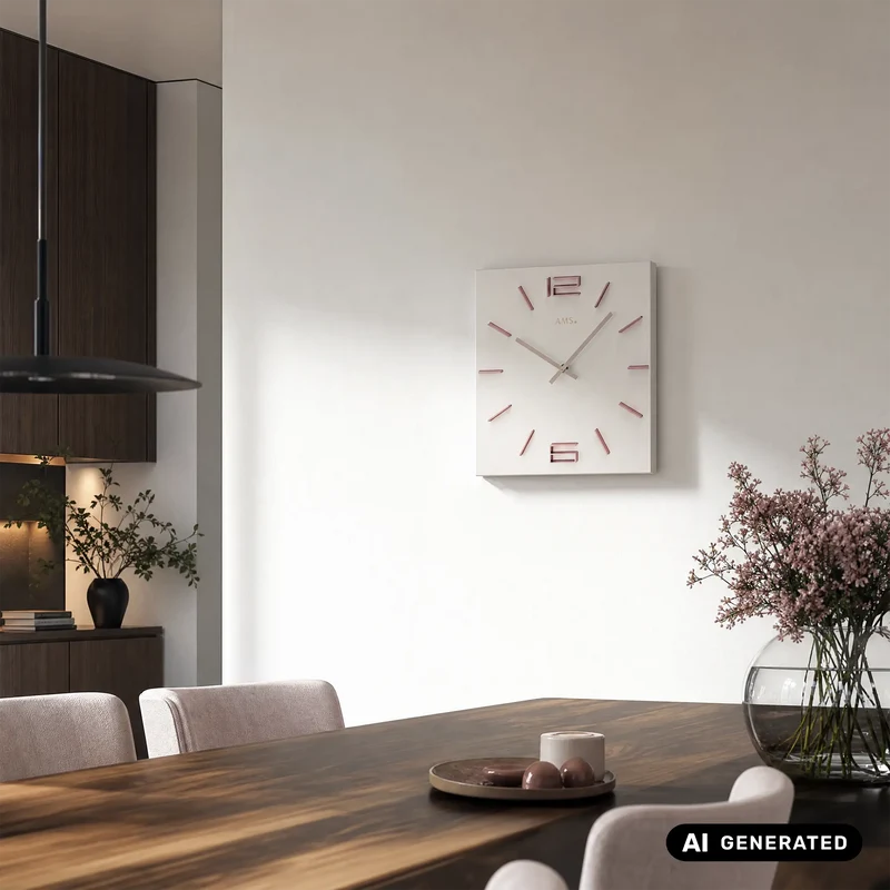 AMS W9592 Wanduhr Weiß/Rosé • Quarzwerk • Aluminium-Ziffern in Rosé