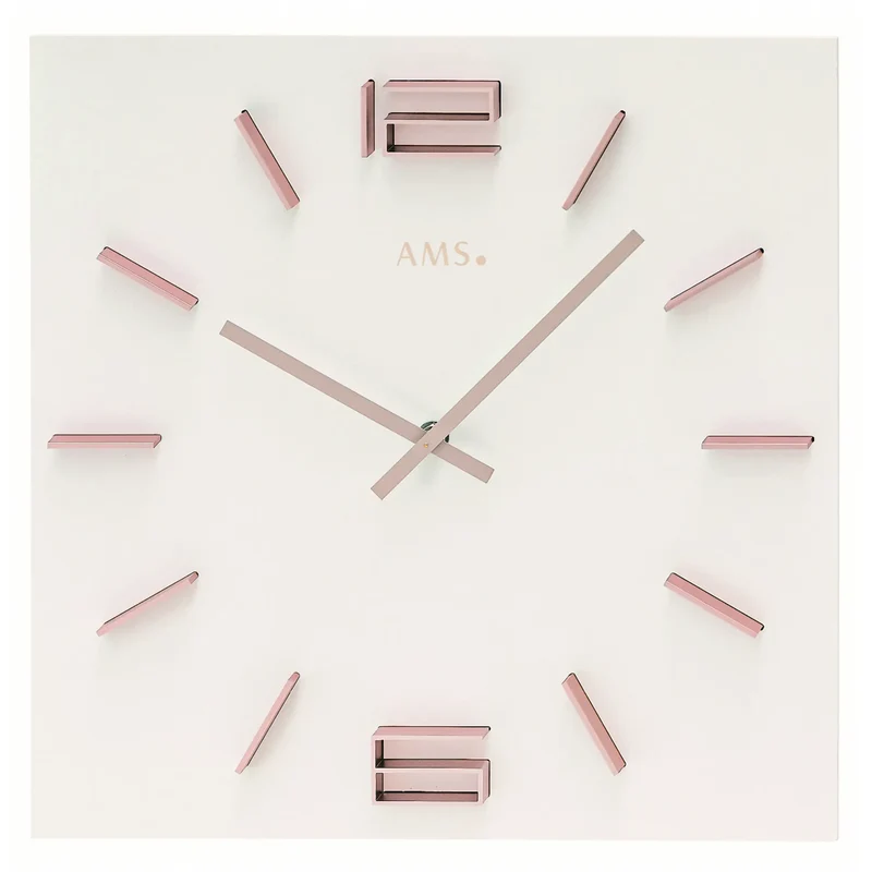 AMS W9592 Wanduhr Weiß/Rosé • Quarzwerk • Aluminium-Ziffern in Rosé