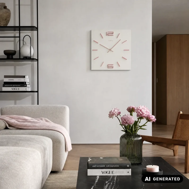 AMS W9592 Wanduhr Weiß/Rosé • Quarzwerk • Aluminium-Ziffern in Rosé