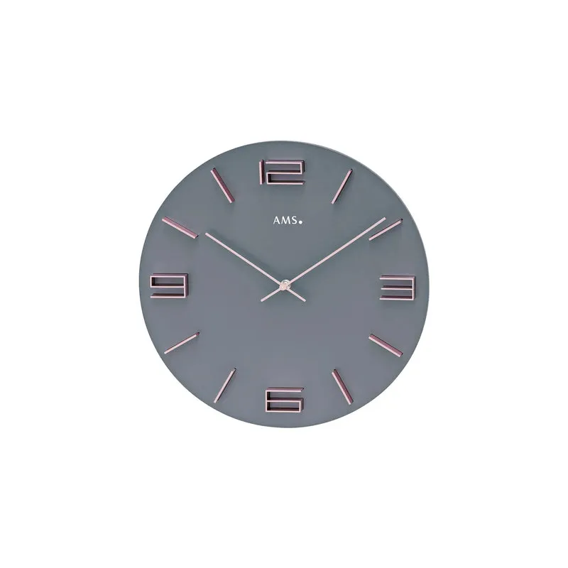 AMS W9590 Wanduhr Grau/Rosé • Geräuschloses Quarzwerk • Aluminium-Ziffern