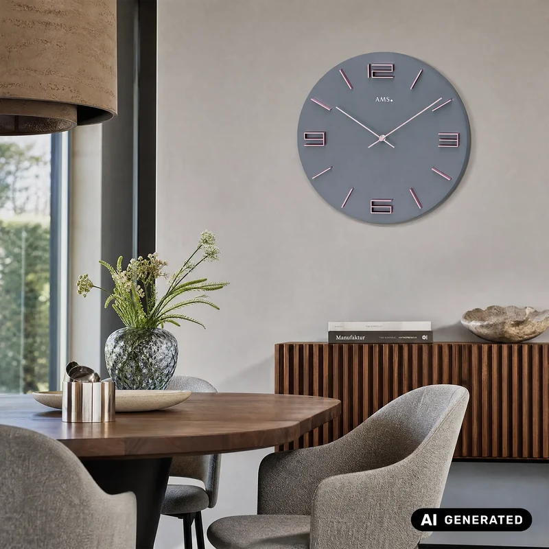 AMS W9590 Wanduhr Grau/Rosé • Geräuschloses Quarzwerk • Aluminium-Ziffern