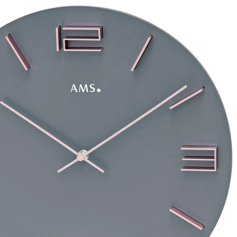 AMS W9590 Wanduhr Grau/Rosé • Geräuschloses Quarzwerk • Aluminium-Ziffern
