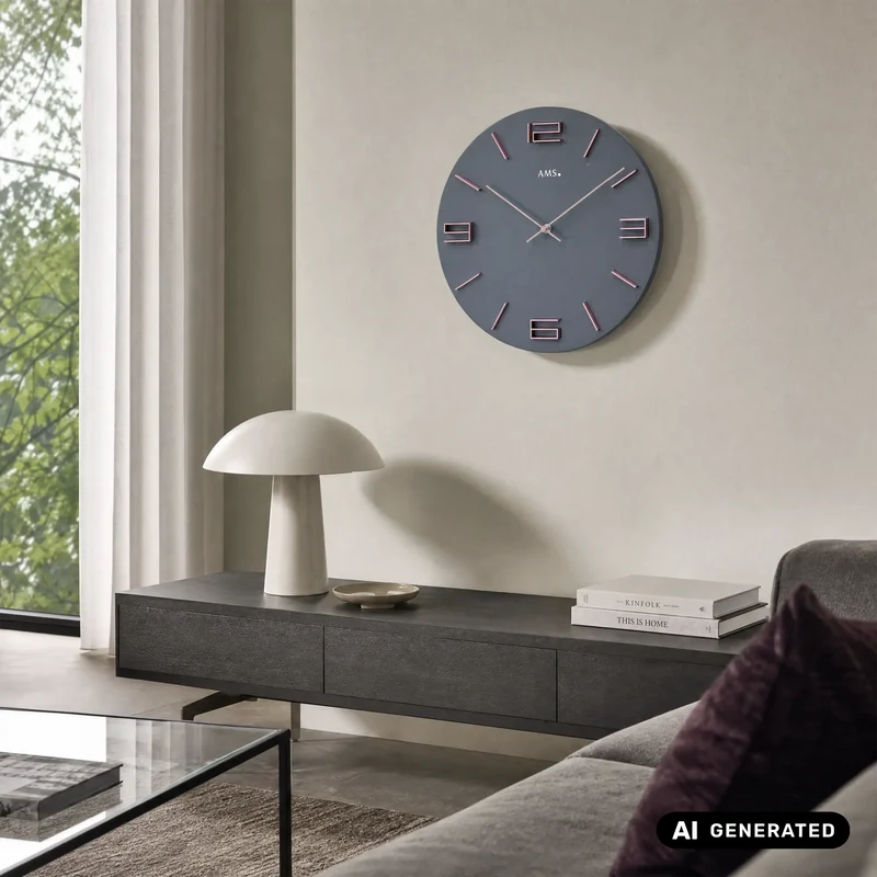 AMS W9590 Wanduhr Grau/Rosé • Geräuschloses Quarzwerk • Aluminium-Ziffern