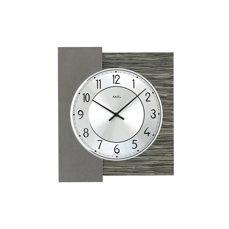 AMS W9584 Wanduhr Holzdekor/Aluminium • Quarzwerk • Aluminium-Zifferblatt