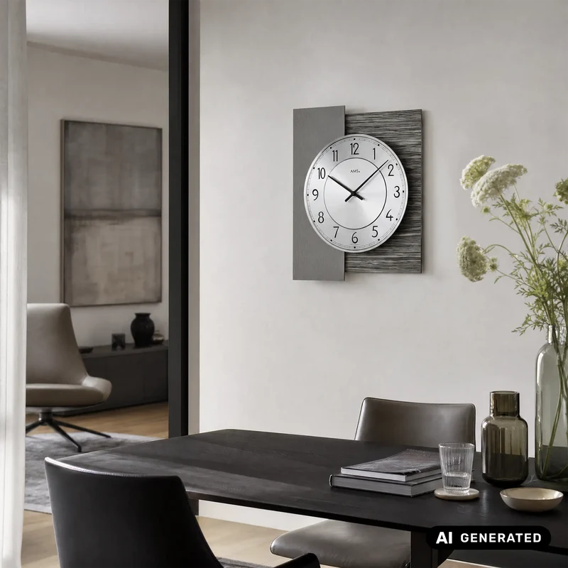 AMS W9584 Wanduhr Holzdekor/Aluminium • Quarzwerk • Aluminium-Zifferblatt