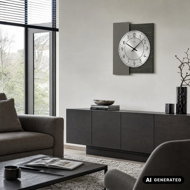 AMS W9584 Wanduhr Holzdekor/Aluminium • Quarzwerk • Aluminium-Zifferblatt