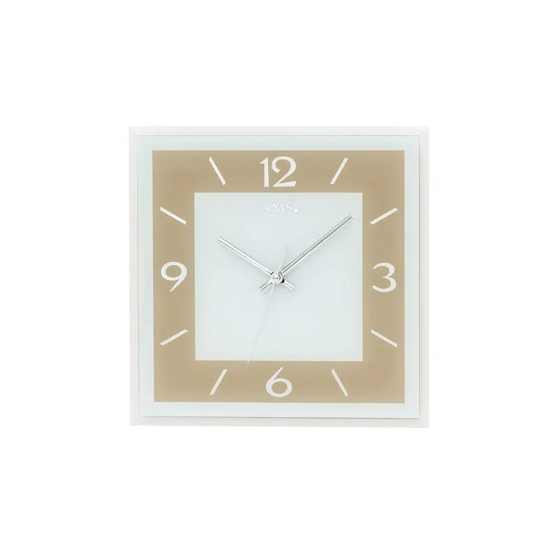 AMS W9574 Wanduhr Hellbraun • Geräuschloses Sweep-Uhrwerk • Facettiertes Spiegelglas