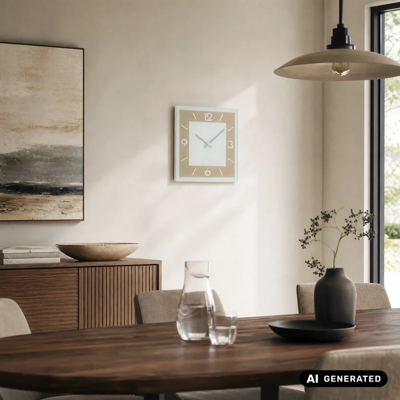 AMS W9574 Wanduhr Hellbraun • Geräuschloses Sweep-Uhrwerk • Facettiertes Spiegelglas