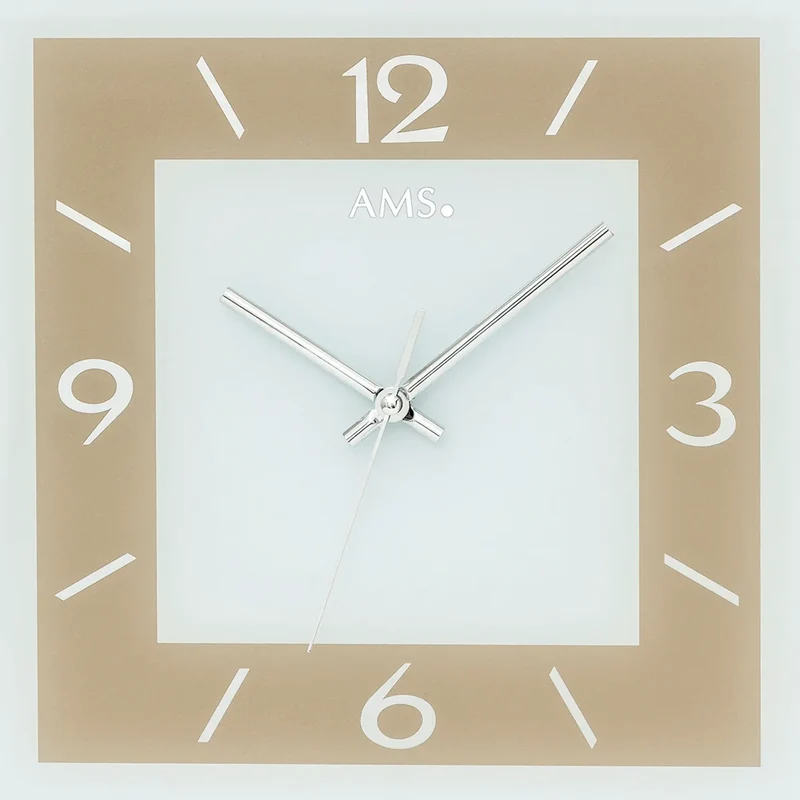 AMS W9574 Wanduhr Hellbraun • Geräuschloses Sweep-Uhrwerk • Facettiertes Spiegelglas