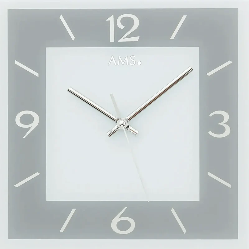 AMS W9573 Wanduhr Blaugrau • Schleichendes Quarzwerk • Facettiertes Spiegelglas
