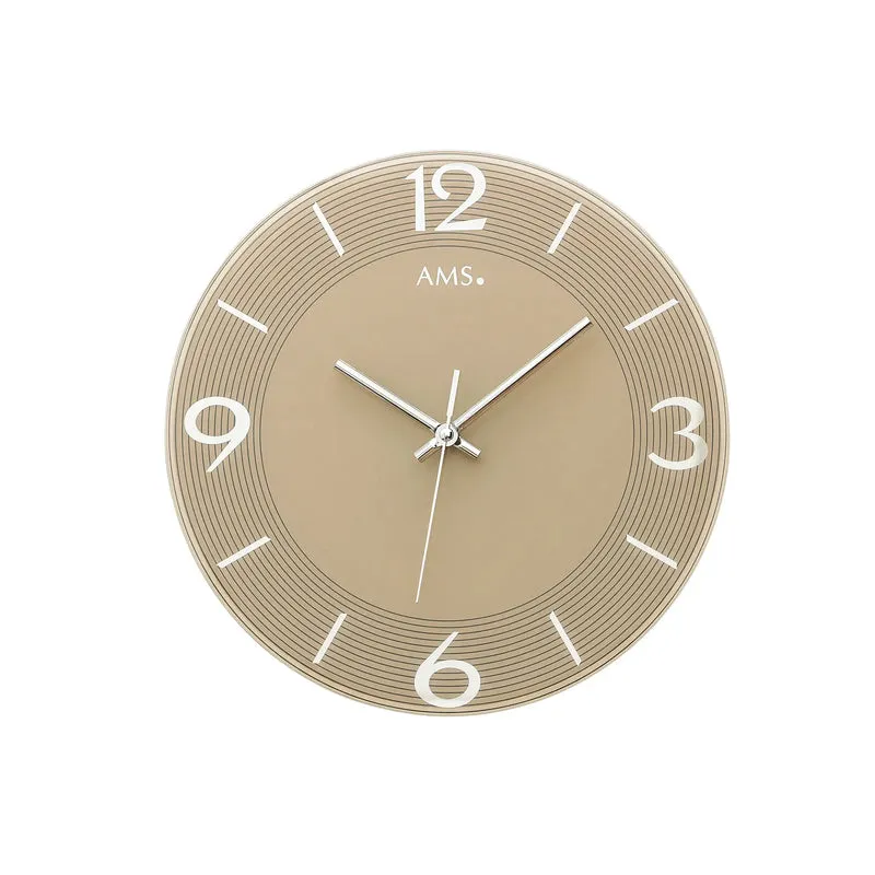AMS W9572 Wanduhr Hellbraun • Geräuschloses Sweep-Uhrwerk • Facettiertes Spiegelglas