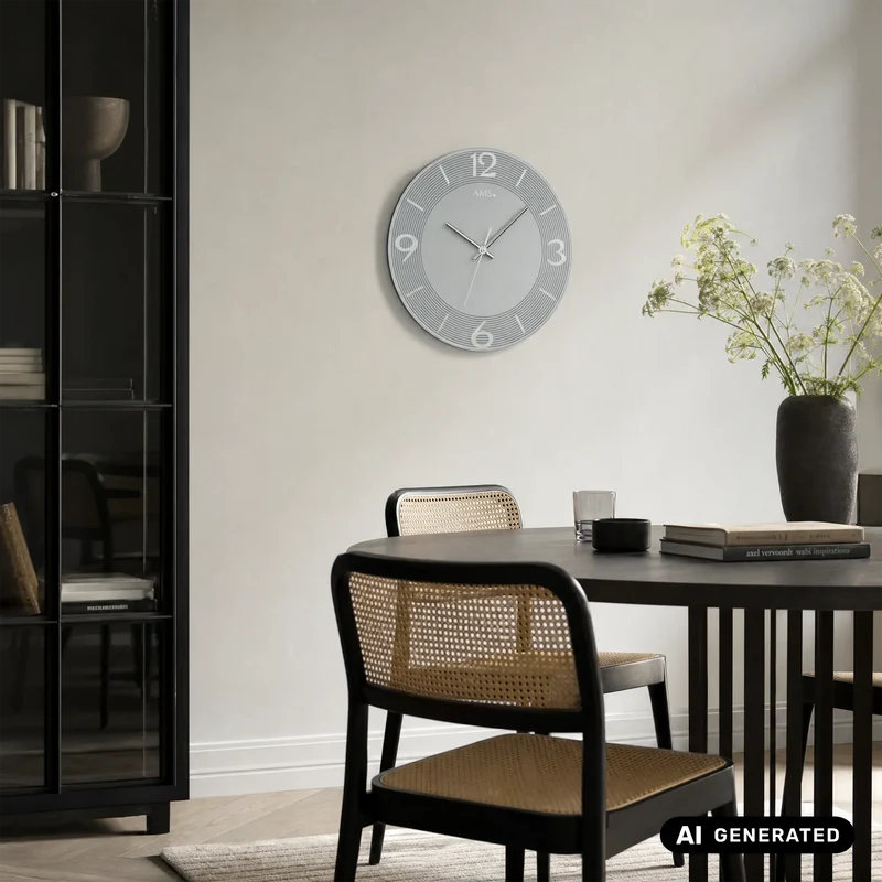 AMS W9571 Wanduhr Blaugrau • Geräuschloses Quarzwerk • Facettiertes Spiegelglas