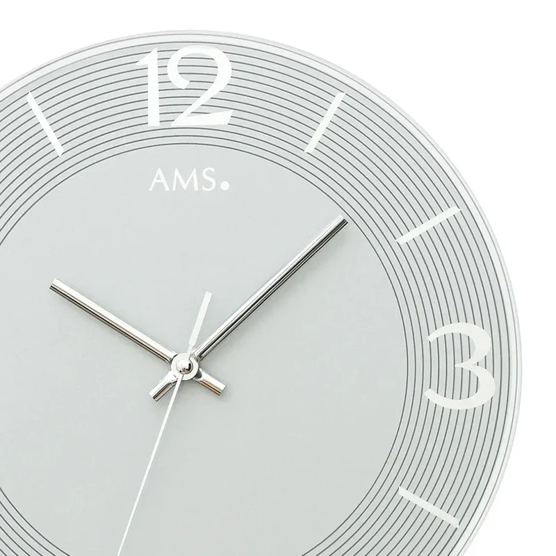 AMS W9571 Wanduhr Blaugrau • Geräuschloses Quarzwerk • Facettiertes Spiegelglas