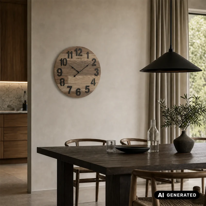AMS W9569 Wanduhr • Holzgehäuse lackiert • Aufgelegte Zahlen