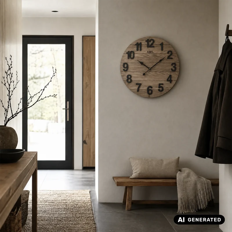 AMS W9569 Wanduhr • Holzgehäuse lackiert • Aufgelegte Zahlen