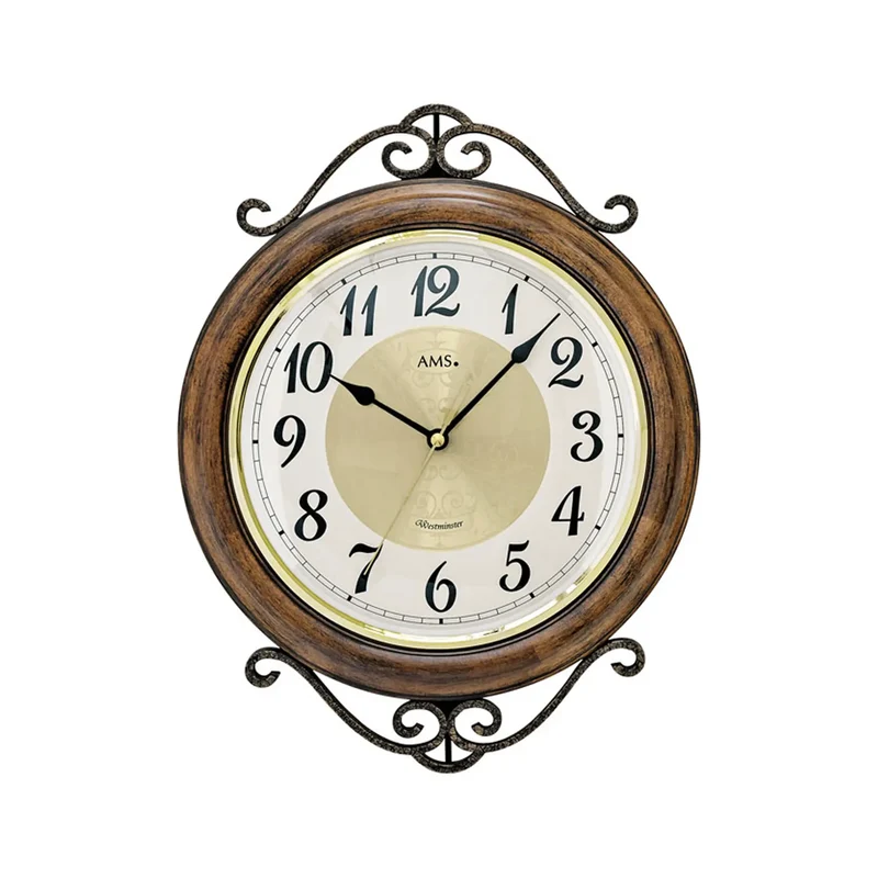AMS W9565 Wanduhr • Westminster Stundenschlag • Gewölbtes Mineralglas